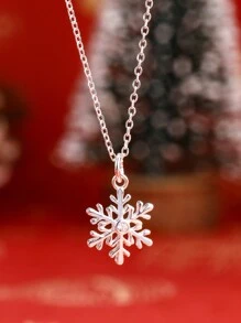 1入歐美風格s925純銀雪花耳環項鍊套裝,設計簡潔,做工精細,鑲嵌時尚鑽石,適合女性/女孩日常佩戴和聖誕派對的完美禮物