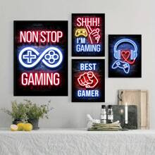 Set de 5 pinturas de pared de póster de estilo neón de videojuegos, decoración de arte moderno para sala de juegos, impresiones en lienzo sin marco, arte de pared en lienzo, pósteres para habitación, artículos de decoración de habitación, decoración del hogar, decoración estética de habitación, decoración occidental, decoración para baño, sala de estar, dormitorio, oficina