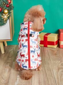秋冬加厚歐美風格小鹿聖誕樹印花時尚寵物狗外套聖誕主題 - 白色 - 查看 2