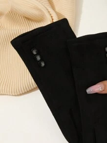 1 đôi Găng tay mùa đông cổ điển dành cho nữ, vải da lộn có lớp lót cách nhiệt & ba nút, tương thích với màn hình cảm ứng, hoàn hảo để đi bộ, hoạt động ngoài trời, đạp xe, lái xe, thích hợp cho mùa thu và mùa đông - màu đen - Xem 2