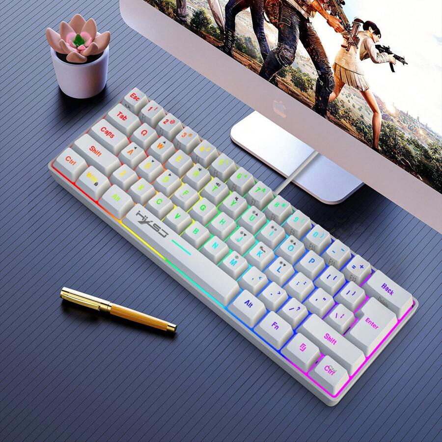 HXSJ Hxsj V700 White 61Key Rgb Backlit Gaming Membrane Keyboard