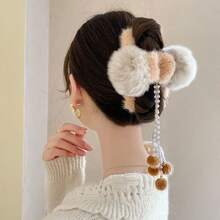 1入心型流蘇吊墜,1入毛球髮夾,1入毛絨蝴蝶爪夾,1入後頭髮爪,女士髮飾,時尚多功能