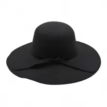 1pc Women Black Wide Brim Hat, Autumn Winter Large Brimmed Warm Hat - Black - View 4