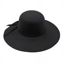 1pc Women Black Wide Brim Hat, Autumn Winter Large Brimmed Warm Hat - Black - View 3