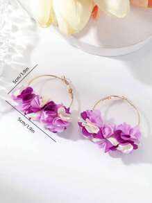 1 cặp hoa vải sáng tạo thanh lịch thủ công phong cách kỳ nghỉ & hoa tai màu tím nhạt kim loại cho phụ nữ, thích hợp để đeo hàng ngày, tiệc khiêu vũ và lễ hội âm nhạc Ngày lễ tình nhân, mẹ, mẹ, ngày của mẹ, quà tặng - Màu tím hoa cà - Xem 3