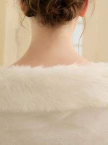1件女士圍巾女式復古白色絨毛新娘禮服披肩長袖晚禮服披肩公主加厚保暖婚禮外套 - 白色 - 查看 4