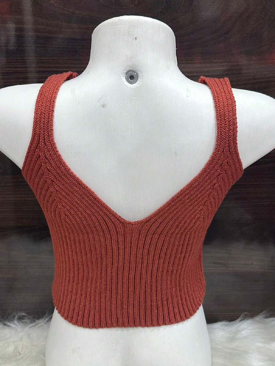 女士针织上衣 - 鏽棕色 - 查看 1