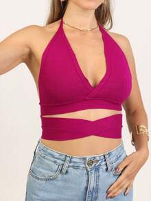 Women Knit Tops - 酒紅色 - 查看 2