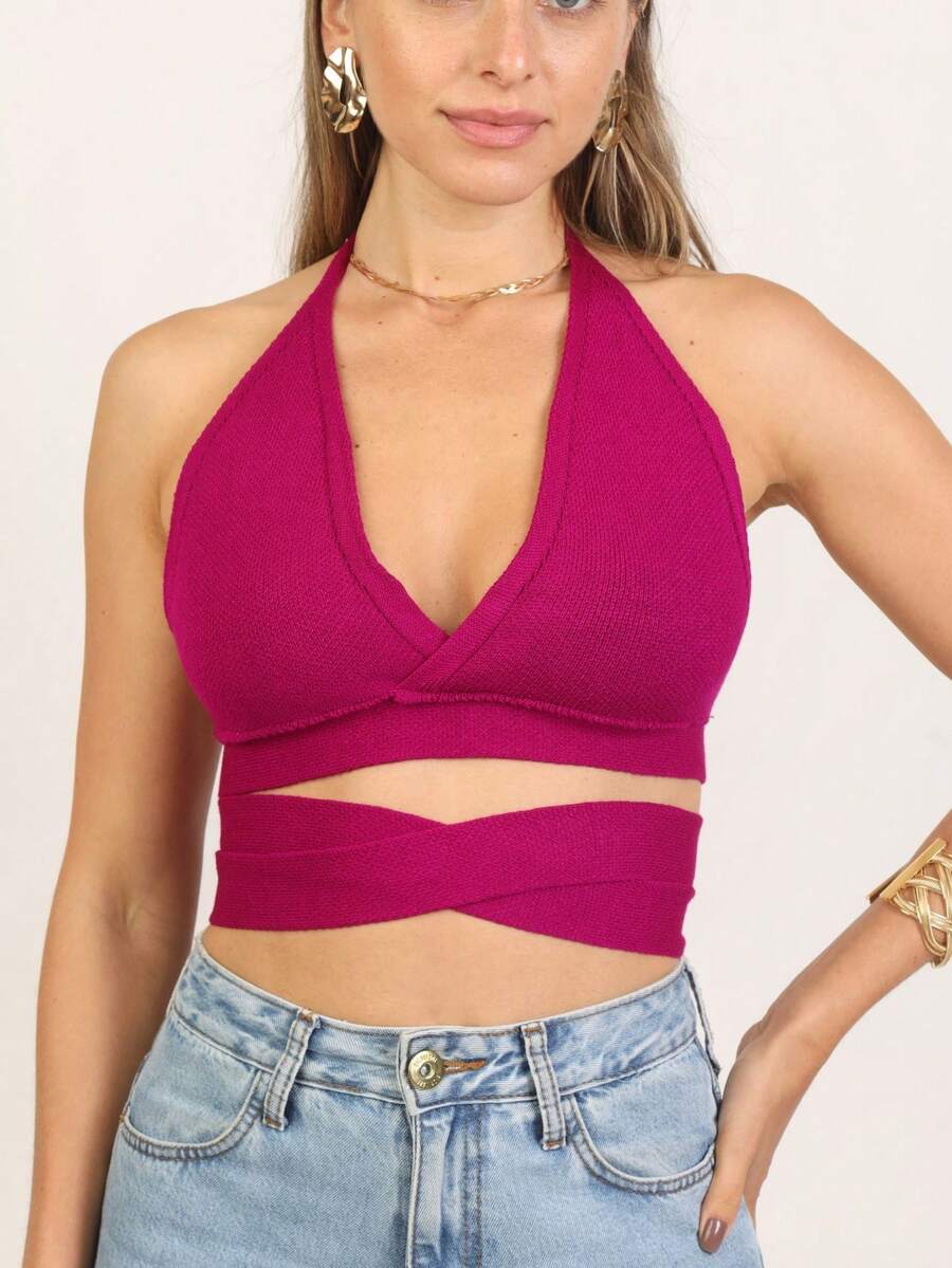 Women Knit Tops - 酒紅色 - 查看 1