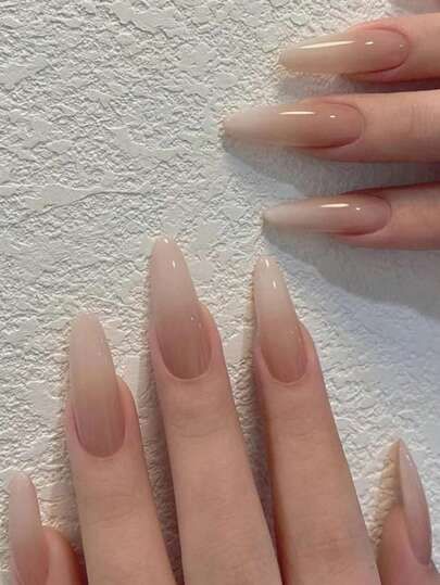 24入組短方形法式極簡風格假指甲，搭配1pc指甲文件和1pc果凍凝膠式貼片美甲工具組合