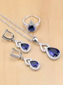 5-Piece Banquet Fashion Elegant Blue Exquisite And Gorgeous Decorative Jewelry Set Ring Earrings Necklace Bracelet For Women's Dating Party Engagement Jewelry Accessories Decoration Valentine's Day Gift