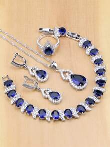 5-Piece Banquet Fashion Elegant Blue Exquisite And Gorgeous Decorative Jewelry Set Ring Earrings Necklace Bracelet For Women's Dating Party Engagement Jewelry Accessories Decoration Valentine's Day Gift