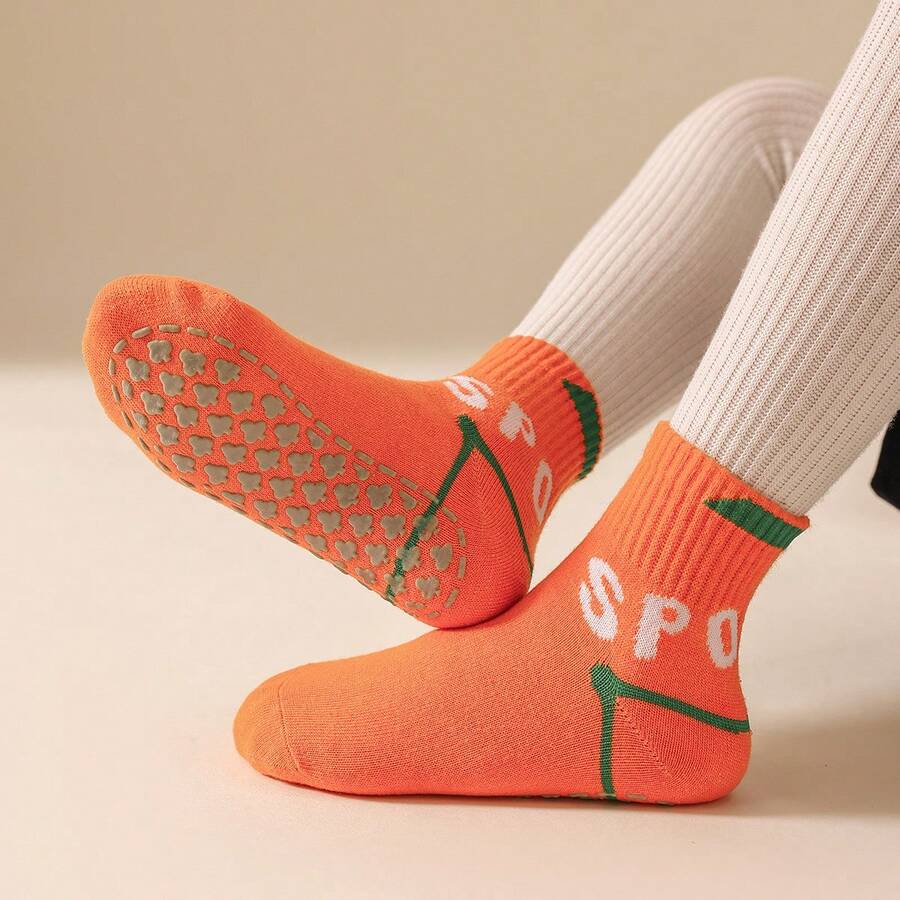 5對/組春秋防滑幼兒襪,適用於男女幼童,中筒襪,瑜伽、蹦床、遊樂場所及親子早期教育等室內防滑襪子