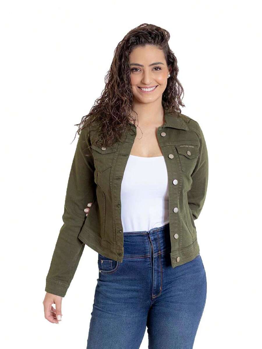 Premium Denim Jacket For Women Green Slim Fit - Army Green - View 1
