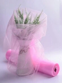 1卷48*500cm粉色蕾絲質地紗布捲筒,蕾絲水晶紗與透明夢幻紗,適用於家裝/婚禮/貼布diy/嬰兒派對/衣物裝飾,透明水晶婚禮紗布卷適用於婚禮拱門/椅子diy裝飾/飯店派對/節慶用品