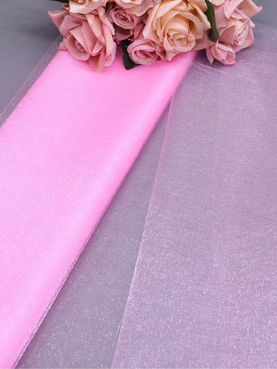 1卷48*500cm粉色蕾絲質地紗布捲筒,蕾絲水晶紗與透明夢幻紗,適用於家裝/婚禮/貼布diy/嬰兒派對/衣物裝飾,透明水晶婚禮紗布卷適用於婚禮拱門/椅子diy裝飾/飯店派對/節慶用品