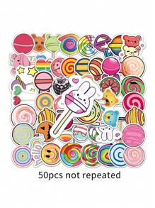 50入組手冊棒棒糖行李貼紙,筆記型電腦汽車外貿裝飾 - 粉色 - 查看 6