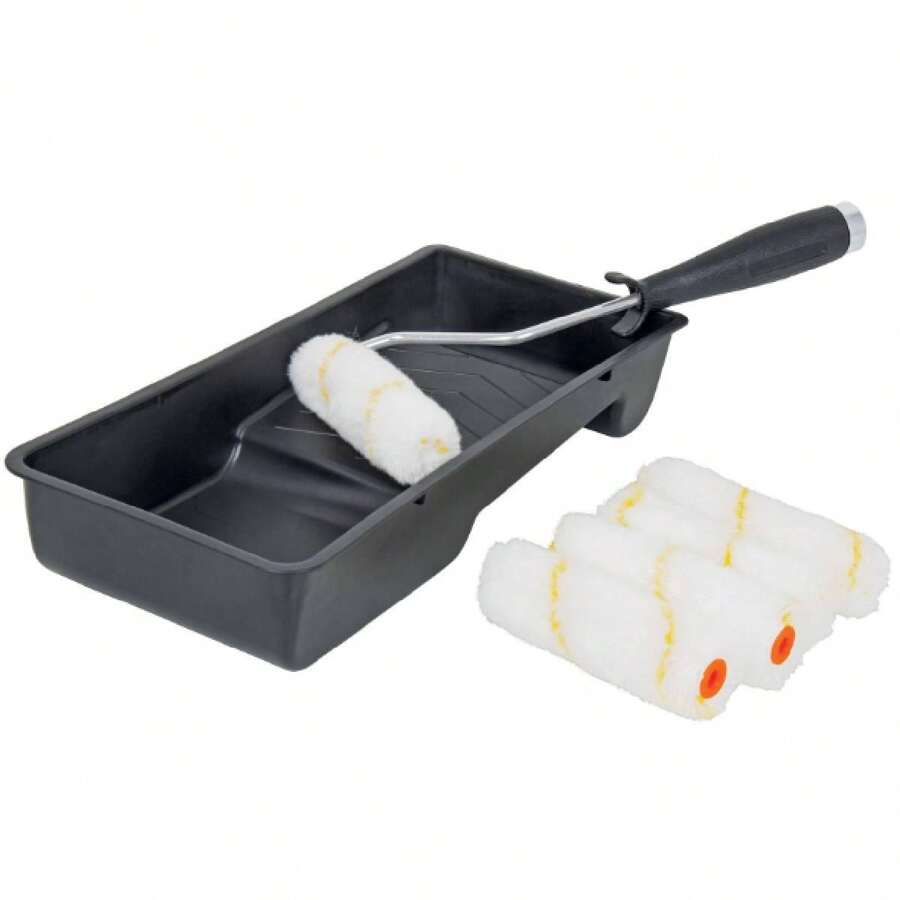 Paint Roller Kit, 4" (Handle, Tray And Felt) - White - View 1