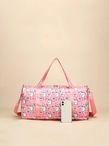 卡通彩虹糖餅干獨角獸休閒旅行包大容量瑜伽游泳健身袋,乾濕分離訓練運動手提袋,可放於手推行李箱中 - 粉色 - 查看 4