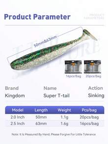 KINGDOM Mồi câu cá Mềm mại Mồi T Cái đuôi PVC Hạ xuống 50mm 1.6g - Màu xanh lam - Xem 3