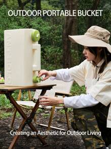 户外露营水箱带水龙头便携式车载水容器大容量储水箱PE绿色饮用水箱手持水桶适合自驾游。 - 綠色 - 查看 2