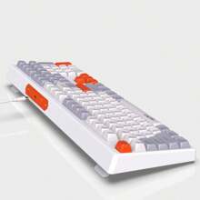 Hxsj新款108鍵膜式有線鍵盤,帶可拆卸線、rgb背光灯、拼接按鍵帽、多媒體快捷鍵、即插即用,適用於遊戲、辦公和家庭使用 - 白色 - 查看 4