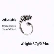 1 件复古时尚仿古树蜥蜴戒指镶嵌绿色水钻蜥蜴动物戒指朋克派对女士戒指礼物珠宝 - 復古銀色 - 查看 2