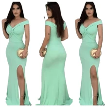 Vestido Largo De Fiesta Madrina De Boda Verde Oliva, Esmeralda Y Terracota - verde menta - Ver 3