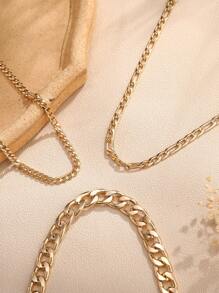 Nooxian 3入組男女通用誇張的歐美風街頭嘻哈鏈條項鍊 - 金黃色 - 查看 2