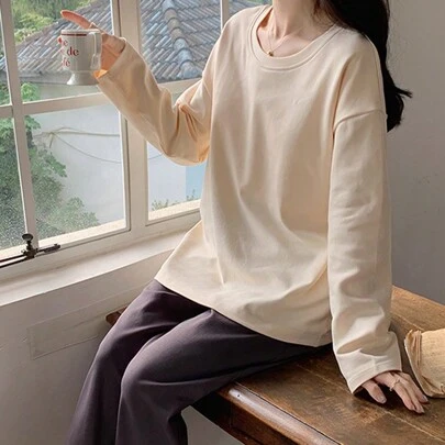 Solid Drop Shoulder Lounge Set