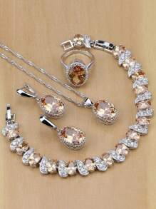 5 Mảnh Yến tiệc Thời trang Thanh lịch Rượu sâm banh Zirconia Tinh tế Và Tuyệt đẹp Trang trí Bộ trang sức Nhẫn Hoa tai Dây chuyền Vòng tay Đối với Của phụ nữ Ngày đêm Buổi tiệc Hôn ước Phụ kiện trang sức Đồ trang trí Ngày lễ tình nhân Qủa tặng - Rượu sâm banh - Xem 1