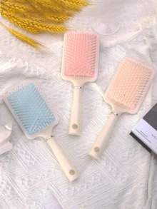 1入隨機方形美人魚奶油色氣墊梳可愛高品質大板梳氣墊梳抗靜電按摩梳女士專用長髮家庭肋骨梳便攜式拉直梳