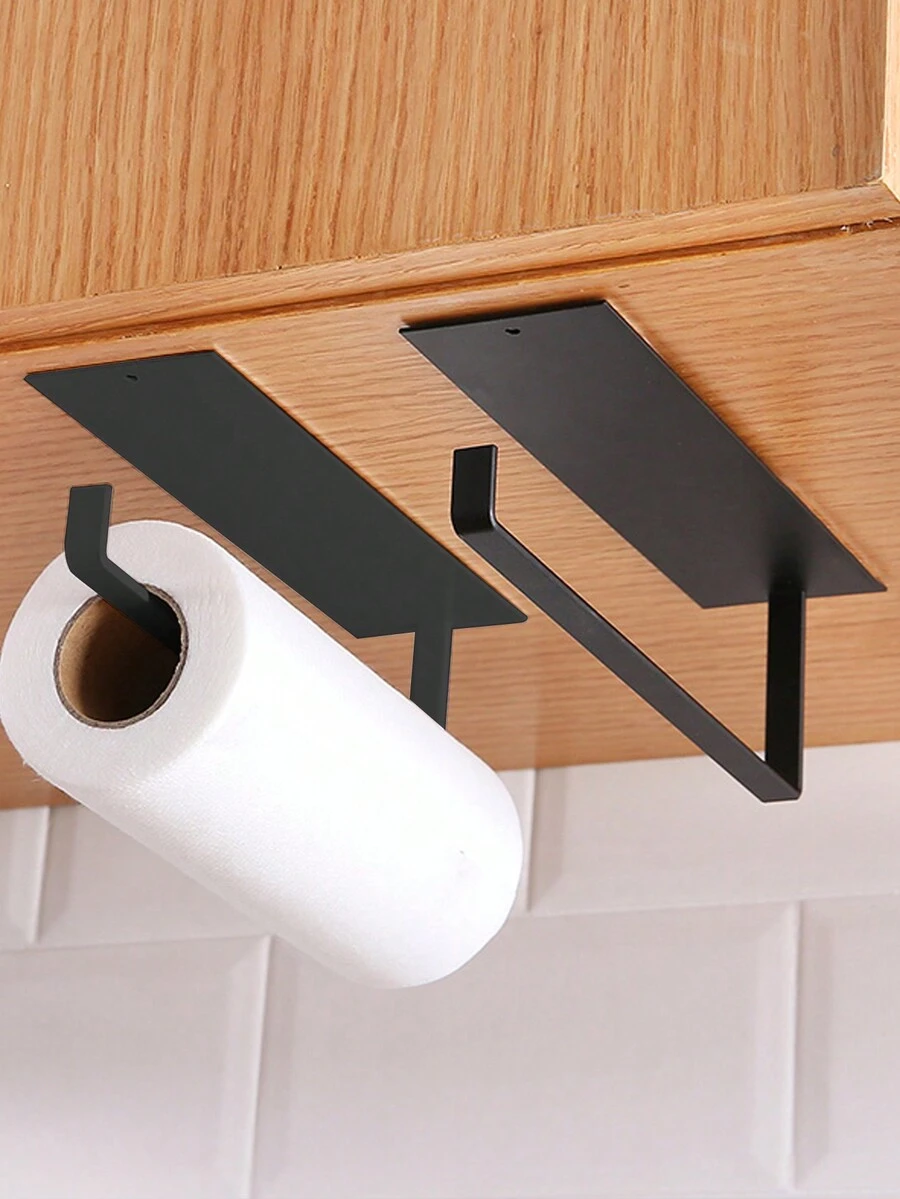 1入組廚房紙巾架,無需打眼,櫥櫃卷筒座,收納紙巾、保鮮膜、抹布等 - 黑色 - 查看 1