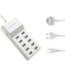 Cargador Usb Multi-puerto De 10 Puertos Carga Rápida Para Teléfonos Inteligentes, Tabletas, Computadoras Portátiles Y Más - Adaptador Universal Para Múltiples Dispositivos - Blanco - Ver 3