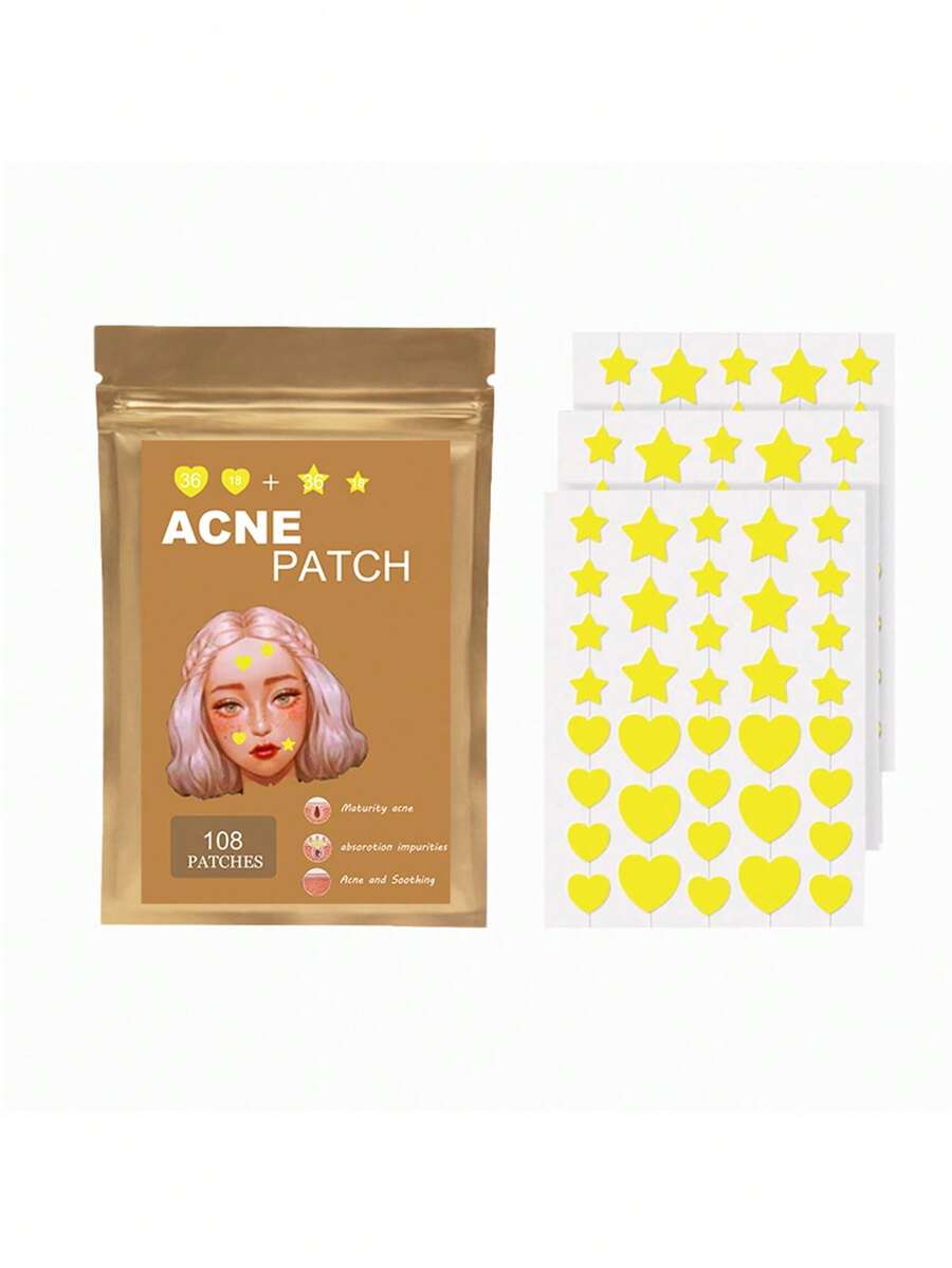 Mụn Patch Nổi mụn Patch , Vàng Tim & Hình ngôi sao Mụn Hấp thụ Che phủ Patch , Mụn Đối với Mặt Patch Mụn Dấu chấm , Với Cây chè Dầu Và Rau má Dầu - Màu vàng - Xem 1