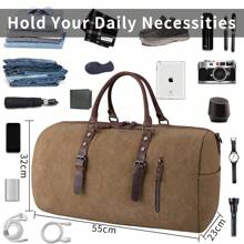 Travel Bag Men Canvas Leather Weekender Men Large Unisex Vintage Sports Bag Duffle Bag Hand Luggage For Women & Men - Brown - View 3