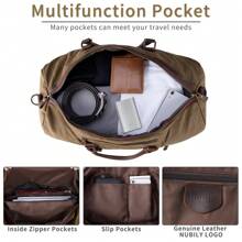 Travel Bag Men Canvas Leather Weekender Men Large Unisex Vintage Sports Bag Duffle Bag Hand Luggage For Women & Men - Brown - View 4