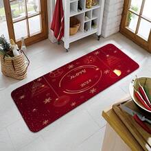 1pc Modern New Year Celebrating Home Decor Carpet Rug For Kitchen, Living Room, Doorway Floor - Red - View 4