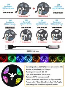 Rgb Led燈條,家庭環境裝飾燈,遙控智能led燈條,適用於電視背景照明和客廳裝飾,有1/2/3/5/10公尺可選,30/60/90/150顆led燈珠可選 - 黑色 - 查看 8