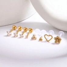 8入組不鏽鋼18k金鍍閃閃發光的女性耳釘鼻環套裝,適合日常佩戴和節日禮物