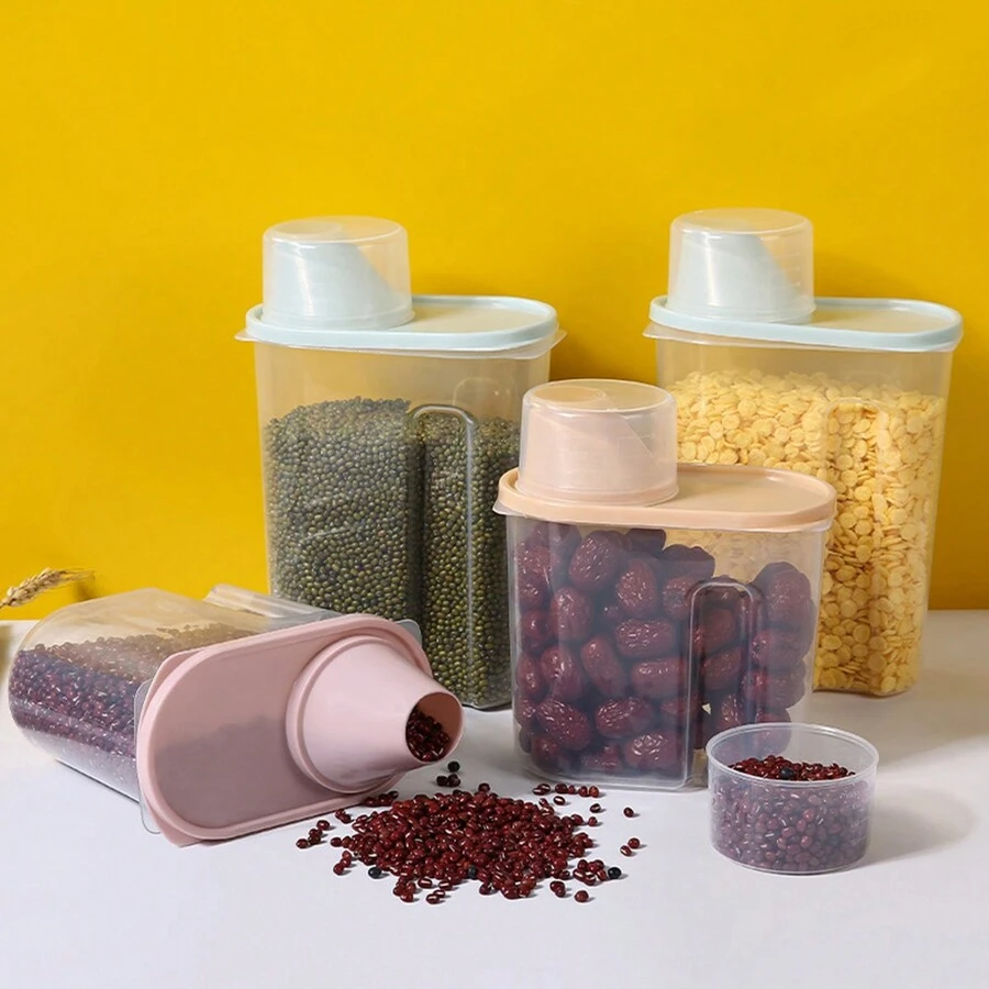 1 Pieza Contenedor De Almacenamiento De Cocina Para Granos Y Recipiente De Arroz Transparente, Bote Sellado De Plástico Transparente - Multicolor - Ver 1