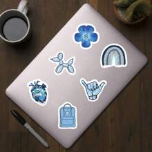 500個/卷藍色貼紙,可愛的卡通審美1英寸圓形標籤貼紙,有10種圖案供剪貼簿使用,自粘閉口文具卡片信封,兒童禮物派對用品,青少年激勵