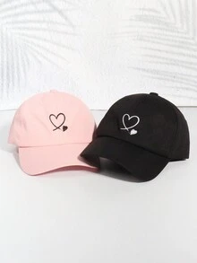 2pcs/set Couple Adjustable Baseball Cap With Hollow & Solid Heart Embroidery - Multicolor - View 4