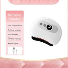 電動刮痧編石面部工具,led刮痧面部按摩板,3種模式9檔加熱和振動,頸部面部提拉,抗衰老減輕浮腫 - 白色 - 查看 1