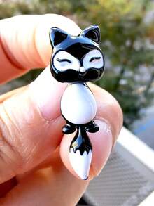 1對時尚的3d動物狐狸耳環珠寶 - 黑色 - 查看 4