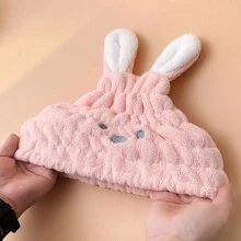 1pc White Cartoon Rabbit Printed Strong Water Absorption Quick-Drying Bath Towel Cap For Kids, Girls - White - View 4