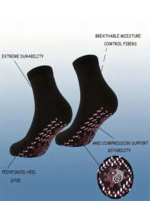 Sports Outdoor 6 Pairs Women's Self-Heating Thermal Socks For Outdoor Activities, Cycling, Warm Fleece Floor Socks, Thermo Warmer Toe Massaging Socks, Sweat-Absorbing Mid-Calf Sports Socks - Black - View 10