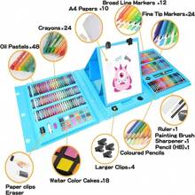Kit de Dibujo, 208 Piezas Juego de Pintura, Set de Arte Profesional, Regalo Ideal para Niños, Material de Arte Escolar, Estudiantes, Principiantes, set de dibujo de primera calidad será un increíble regalo de vuelta al cole para niños y niñas y un gran regalo de cumpleaños o Navidad para todos los jóvenes artistas - Azul - Ver 2