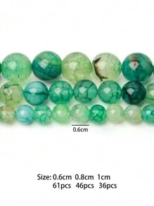 Hạt đá mã não vân rồng xanh tự nhiên Hạt đá quý Hạt tròn rời dùng làm đồ trang sức Phụ kiện đính cườm thời trang 6/8/10mm - màu xanh lá - Xem 6