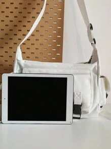 新款时尚工作装风格斜挎包，容量大，实用性强。适合大学生、上班族、日常通勤和休闲。这款包采用帆布制成，具有复古香港风格。单肩包斜挎包侧包旅行斜挎包度假书包情人节男士礼物万圣节男士礼物圣诞节男士包学生包书包尖叫声 - 白色 - 查看 3